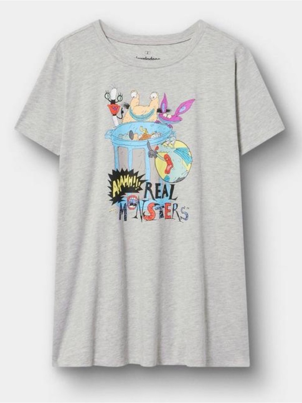 torrid Light Gray Graphic Tee with Multicolor 'Real Monsters' Print 90’s